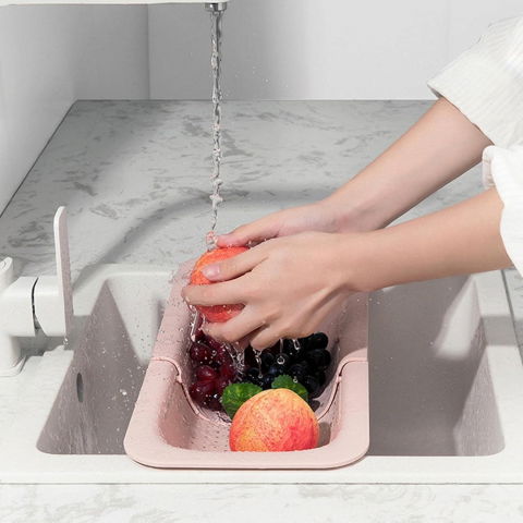 Cos pentru scurgere chiuveta de bucatarie, plastic, telescopic, 36x20x5 cm, roz [8]