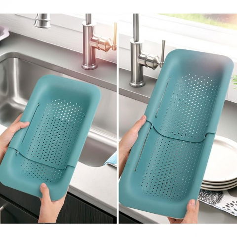 Cos pentru scurgere chiuveta de bucatarie, plastic, telescopic, 36x20x5 cm, verde [4]