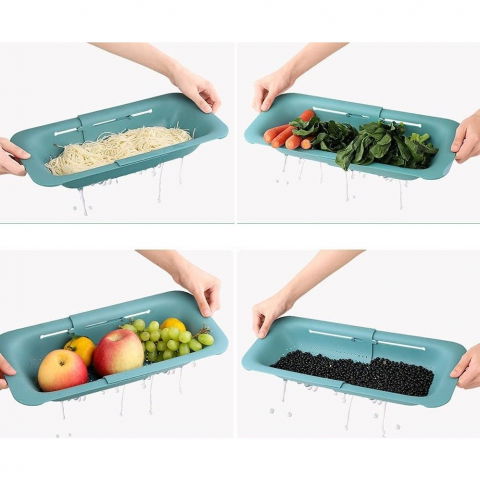 Cos pentru scurgere chiuveta de bucatarie, plastic, telescopic, 36x20x5 cm, verde [3]