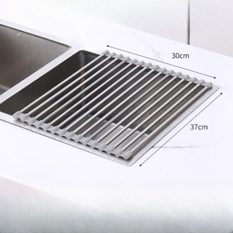 Covoras de scurgere pentru chiuveta bucatarie, din otel inoxidabil, suport chiuveta, pliabil, antiderapant, usor de curatat si de depozitat, 37x30cm, 15 tuburi, gri [5]