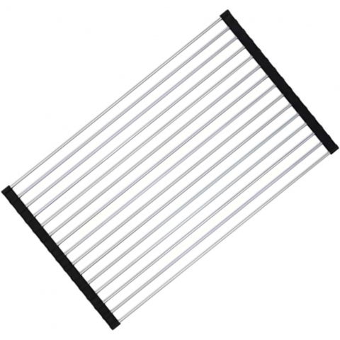 Organizatoare si accesorii pentru bucatarie - Covoras de scurgere pentru chiuveta bucatarie, din otel inoxidabil, suport chiuveta, pliabil, antiderapant, usor de curatat si de depozitat, 47x36 cm, 18 tuburi, negru