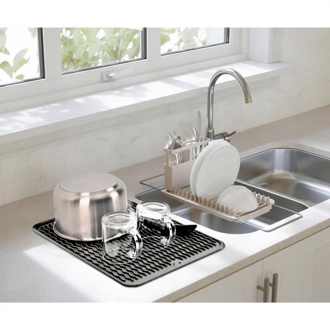 Covoras din silicon pentru scurgere vase, uz casnic, rezistent la temperaturi ridicate, izolator, 43x32.5 cm, negru [3]