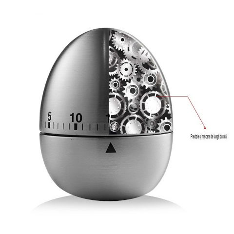 Cronometru de bucatarie, mecanic, forma de ou, din otel inoxidabil, 60 min timer, 8 x 6 cm, argintiu [5]