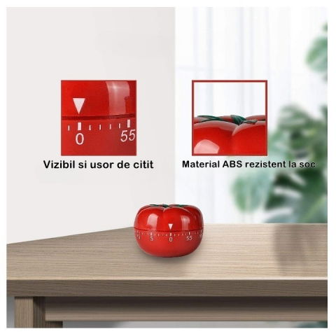 Cronometru mecanic de bucatarie  forma de rosie, 60 de minute, 6.3 x 4.5 cm, material abs, rosu [4]