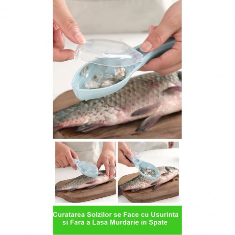 Curatator manual solzi de peste, forma peste , recipient cu capcac pentru solzi, plastic, albastru deschis, 16x6 cm [1]
