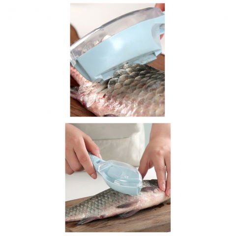 Curatator manual solzi de peste, forma peste , recipient cu capcac pentru solzi, plastic, albastru deschis, 16x6 cm [3]