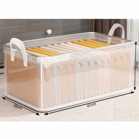 Cutie container de depozitare din pvc, de stocare, dimensiuni multiple, accesoriu robust pentru organizarea de uz casnic, volum 26l, 47 x 28 x 20 cm, transparenta [4]