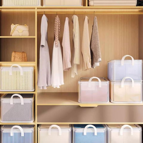 Cutie container de depozitare din pvc, de stocare, dimensiuni multiple, accesoriu robust pentru organizarea de uz casnic, volum 26l, 47 x 28 x 20 cm, transparenta [2]