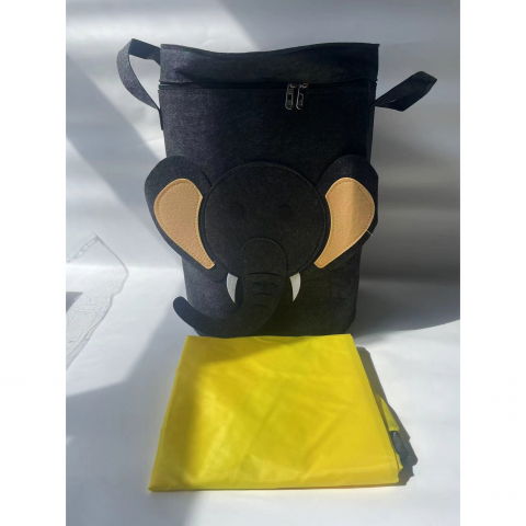 Cutie de depozitare 2in1, impermeabila, covor pentru jucarii si lego 150cm, capacitate mare, cu manere, cu sfori, inaltime 40cm, model elefan, gri [1]