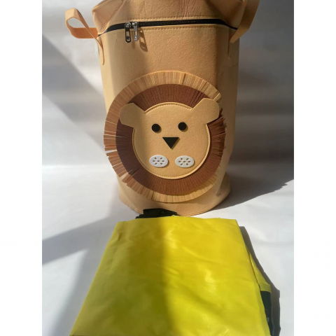 Cutie de depozitare 2in1, impermeabila, covor pentru jucarii si lego 150cm, capacitate mare, cu manere, cu sfori, inaltime 40cm, model leu, maro [1]