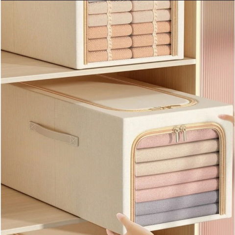 Cutie de depozitare, 31l, din in si bumbac, pliabila, cadru din otel, 45 x 30 x 23 cm, kaki [1]