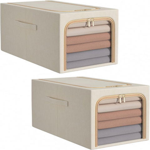 Cutie de depozitare, 31l, din in si bumbac, pliabila, cadru din otel, 45 x 30 x 23 cm, kaki [2]