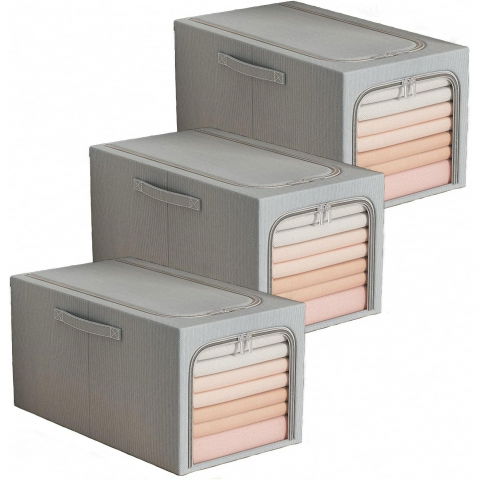 Cutie de depozitare, 49l, din in si bumbac, pliabila, cadru din otel, 47 x 35 x 30 cm, albastru fumuriu [5]