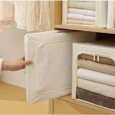 Cutie de depozitare, 49l, din in si bumbac, pliabila, cadru din otel, 47 x 35 x 30 cm, kaki [1]