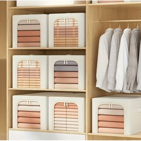 Cutie de depozitare, 49l, din in si bumbac, pliabila, cadru din otel, 47 x 35 x 30 cm, kaki [4]