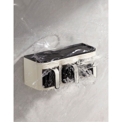 Cutie de depozitare a condimentelor, de uz casnic, montare pe perete, 3 compartimente, 25.8 x 13.6 x 10.5cm, alb-negru [4]