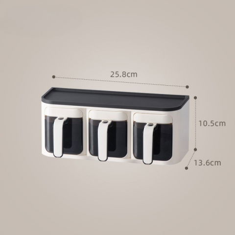 Cutie de depozitare a condimentelor, de uz casnic, montare pe perete, 3 compartimente, 25.8 x 13.6 x 10.5cm, alb-negru [3]