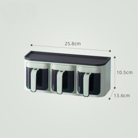 Cutie de depozitare a condimentelor, de uz casnic, montare pe perete, 3 compartimente, 25.8 x 13.6 x 10.5cm, verde-negru [1]