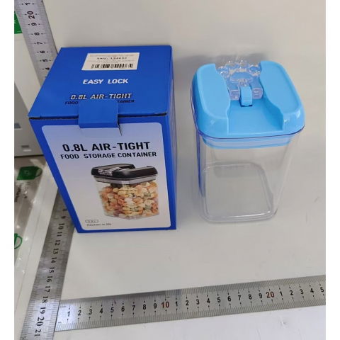 Cutie de depozitare alimente, 0.8l, capac albastru, din pp+pet, inchidere ermetica, 10 x 10 x 15.5 cm, transparent [6]