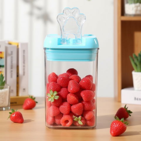 Cutie de depozitare alimente, 0.8l, capac albastru, din pp+pet, inchidere ermetica, 10 x 10 x 15.5 cm, transparent [4]