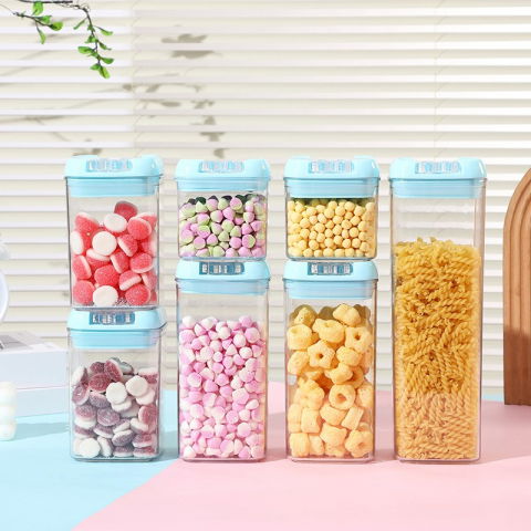 Cutie de depozitare alimente, 1.2l, capac albastru, din pp+pet, inchidere ermetica, 10 x 10 x 20.5 cm, transparent [3]