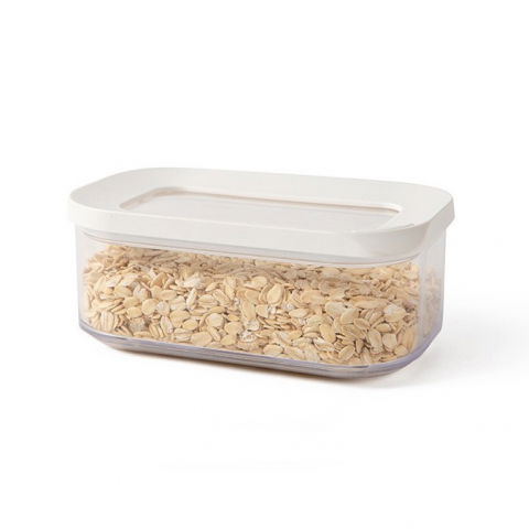 Recipiente pentru alimente de baza, gustari si cereale - Cutie de depozitare alimente, 450 ml, capac alb, din abs+silicon, 14.5 x 9 x 6 cm, transparent