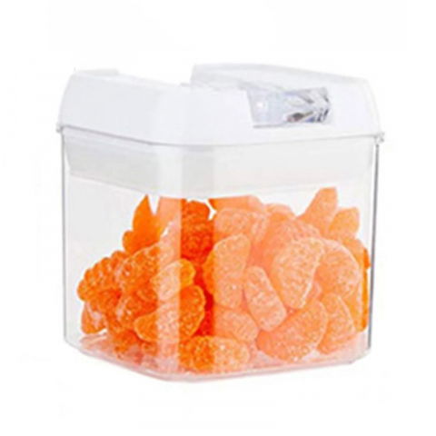 Recipiente pentru alimente de baza, gustari si cereale - Cutie de depozitare alimente, cutie de depozitare tip container pentru bucatarie, cu capac, inchidere ermetica, cutie pentru cereale, 10.5 x 10 x 10 cm, volum 0.5 l, alb