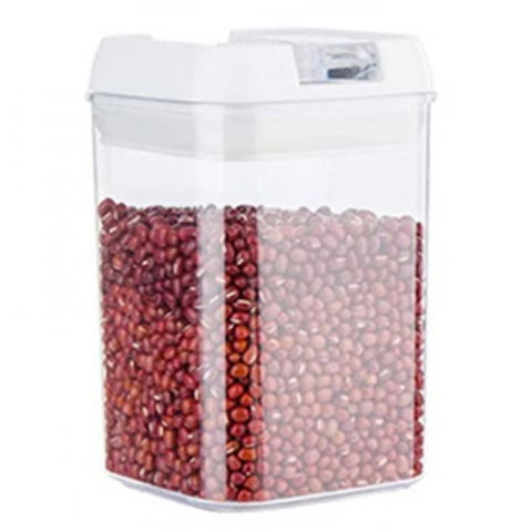 Recipiente pentru alimente de baza, gustari si cereale - Cutie de depozitare alimente, cutie de depozitare tip container pentru bucatarie, cu capac, inchidere ermetica, cutie pentru cereale, 15.5 x 10 x 10 cm, volum 0.8 l, alb
