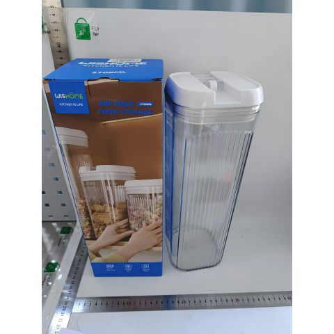 Cutie de depozitare alimente, cutie de tip container, 3.7l, 12.5x12.5x36.5 cm, recipiente pentru cereale in bucatarie, transparente cu capac alb [1]
