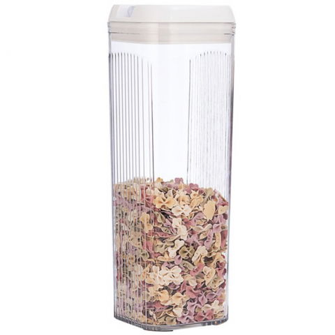 Recipiente pentru alimente de baza, gustari si cereale - Cutie de depozitare alimente, cutie de tip container, 3.7l, 12.5x12.5x36.5 cm, recipiente pentru cereale in bucatarie, transparente cu capac alb