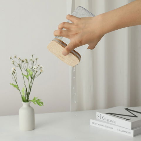 Cutie de depozitare alimente, cutie de tip container, cutie pentru cereale, din plastic, capac din bambuc, 10 x 10 x 30 cm, volum 1.9 l, transparent [2]