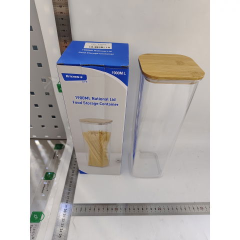 Cutie de depozitare alimente, cutie de tip container, cutie pentru cereale, din plastic, capac din bambuc, 10 x 10 x 30 cm, volum 1.9 l, transparent [4]