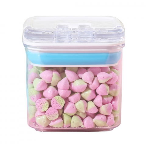 Recipiente pentru alimente de baza, gustari si cereale - Cutie de depozitare alimente, cutie de tip container pentru bucatarie, cutie pentru condimente, din pet abs silicon, 10 x 10 x 10.5 cm, 250 g, 0.5l transparenta