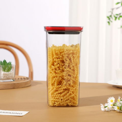 Cutie de depozitare alimente, cutie de tip container, recipient pentru cereale in bucatarie, 11.5 x 11.5 x 23 cm, volum 2000 ml, transparenta cu capac negru [2]