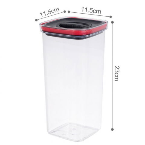 Cutie de depozitare alimente, cutie de tip container, recipient pentru cereale in bucatarie, 11.5 x 11.5 x 23 cm, volum 2000 ml, transparenta cu capac negru [1]