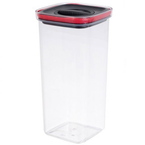 Recipiente pentru alimente de baza, gustari si cereale - Cutie de depozitare alimente, cutie de tip container, recipient pentru cereale in bucatarie, 11.5 x 11.5 x 23 cm, volum 2000 ml, transparenta cu capac negru