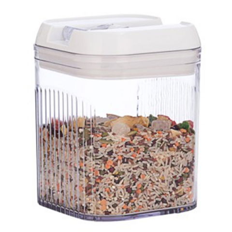 Recipiente pentru alimente de baza, gustari si cereale - Cutie de depozitare alimente, cutie pentru bucatarie, cutie pentru condimente, din pet abs silicon, 12.5 x 12.5 x 16.5 cm, 461 g, 1.3l, transparent alb