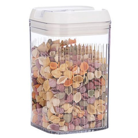 Recipiente pentru alimente de baza, gustari si cereale - Cutie de depozitare alimente, cutie pentru bucatarie, cutie pentru condimente, din pet abs silicon, 12.5 x 12.5 x 21.5 cm, 534 g, 2l, transparent alb
