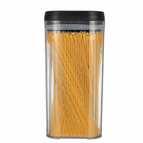 Recipiente pentru alimente - Cutie de depozitare alimente, tip container, 2.5l, recipiente pentru cereale in bucatarie,  transparente cu capac negru