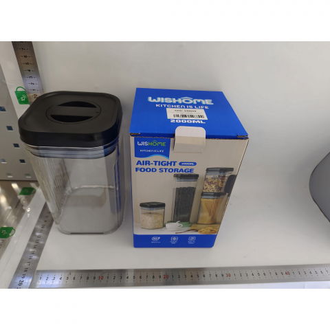 Cutie de depozitare alimente, tip container, 2l, recipiente pentru cereale in bucatarie,  transparente cu capac negru [1]