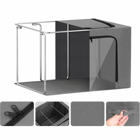 Cutie de depozitare, cu 3 ferestre cu fermoar bidirectional, cadru din otel, impermeabil, 38l, 42 x 30 x 30 cm, gri inchis [5]