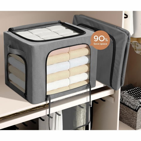 Cutie de depozitare, cu 3 ferestre cu fermoar bidirectional, cadru din otel, impermeabil, 38l, 42 x 30 x 30 cm, gri inchis [4]