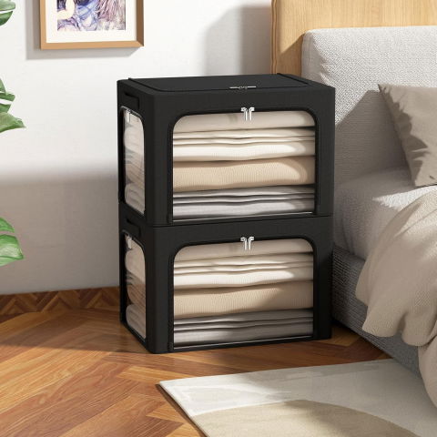 Cutie de depozitare, cu 3 ferestre cu fermoar bidirectional, cadru din otel, impermeabil, 38l, 42 x 30 x 30 cm, negru [3]