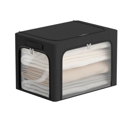 Cutii depozitare/M/cu fereastra si acces triplu - Cutie de depozitare, cu 3 ferestre cu fermoar bidirectional, cadru din otel, impermeabil, 38l, 42 x 30 x 30 cm, negru