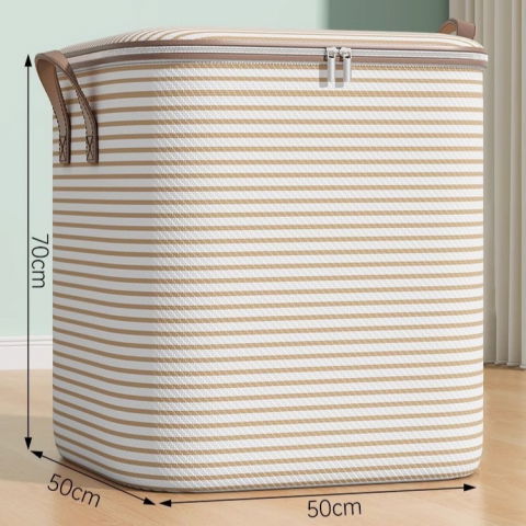 Cutie de depozitare cu fermoar, pliabila, maner ranforsat, fermoar rezistent, pentru haine, paturi, plapume, perne, lenjerii de pat, jucarii, 50x50x70 cm, 180 litri, in dungi, bej [1]