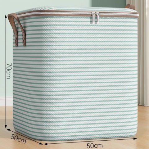 Cutie de depozitare cu fermoar, pliabila, maner ranforsat, fermoar rezistent, pentru haine, paturi, plapume, perne, lenjerii de pat, jucarii, 50x50x70 cm, 180 litri, in dungi, verde [1]