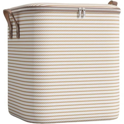 Cutii depozitare/XL/simple - Cutie de depozitare cu fermoar, pliabila, maner ranforsat, fermoar rezistent, pentru haine, paturi, plapume, perne, lenjerii de pat, jucarii, 56x45x56 cm, 150 litri, in dungi, bej