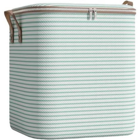 Cutii depozitare/XL/simple - Cutie de depozitare cu fermoar, pliabila, maner ranforsat, fermoar rezistent, pentru haine, paturi, plapume, perne, lenjerii de pat, jucarii, 56x45x56 cm, 150 litri, in dungi, verde