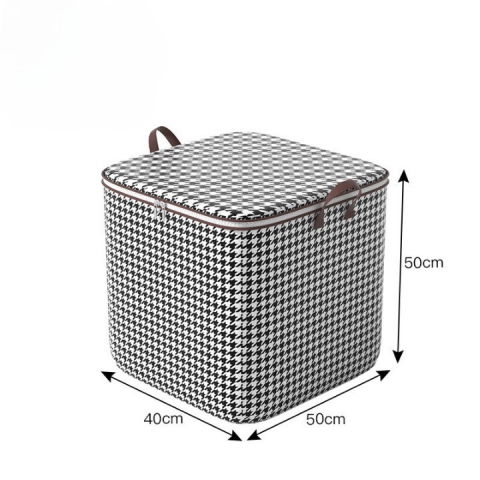 Cutie de depozitare cu fermoar, pliabila, maner ranforsat, fermoar rezistent, pentru haine, paturi, plapumi, perne, lenjerii de pat, jucarii, 40x50x50 cm, 100 litri, in carouri, alb-negru [1]