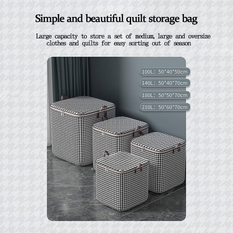 Cutie de depozitare cu fermoar, pliabila, maner ranforsat, fermoar rezistent, pentru haine, paturi, plapumi, perne, lenjerii de pat, jucarii, 56x45x56 cm, 140 litri, in carouri, alb-negru [4]